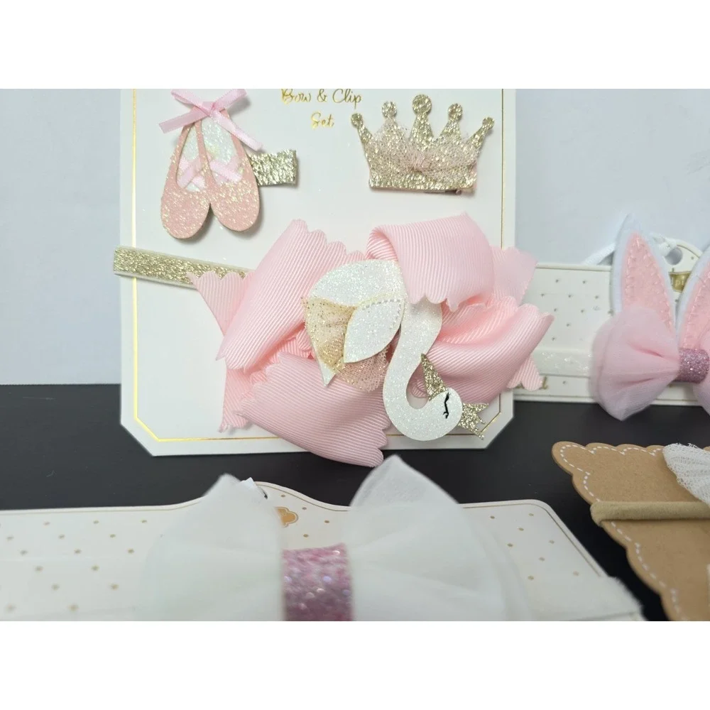 Mudpie baby bow headband‎ lot NEW white pink sparkle